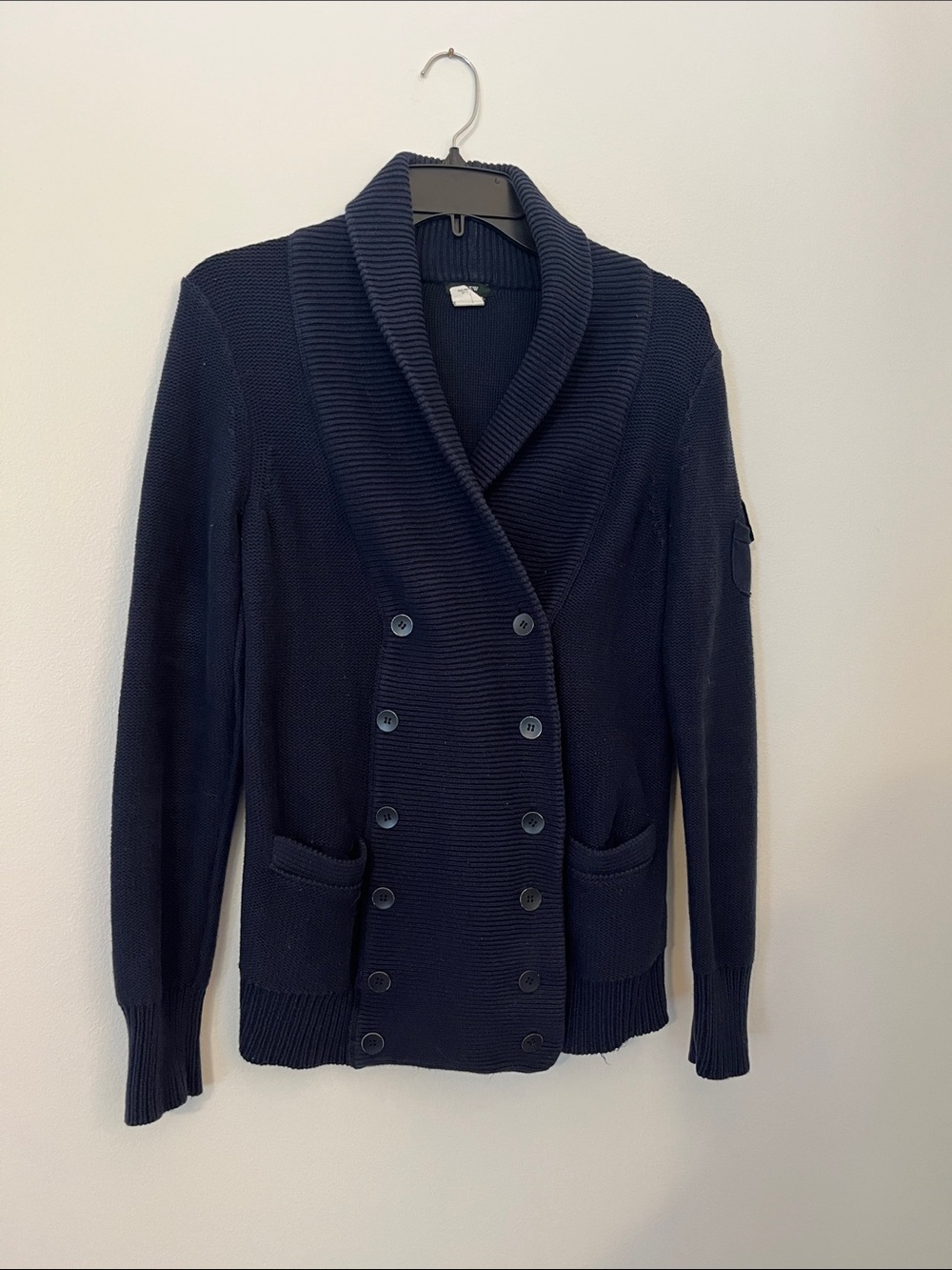 J. Crew Navy Double-Breasted Shawl Collar Cardigan